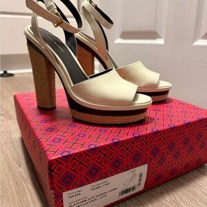 Tory Burch Cream and Brown Platform Sandals